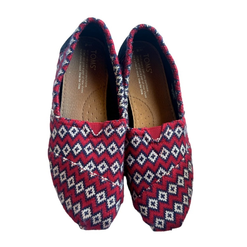 Toms Red Classic Knit Geometric Diamond Size 8
